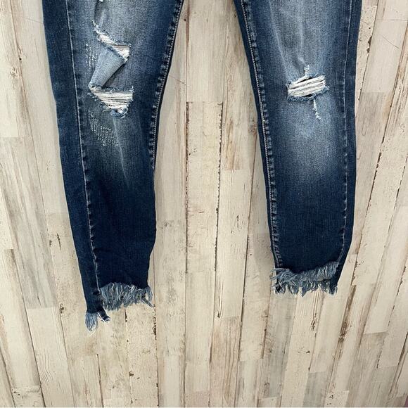 Kancan High Rise Ankle Skinny Stretch Jean Frayed Hem Dark Wash 5/26 - Picture 3 of 9